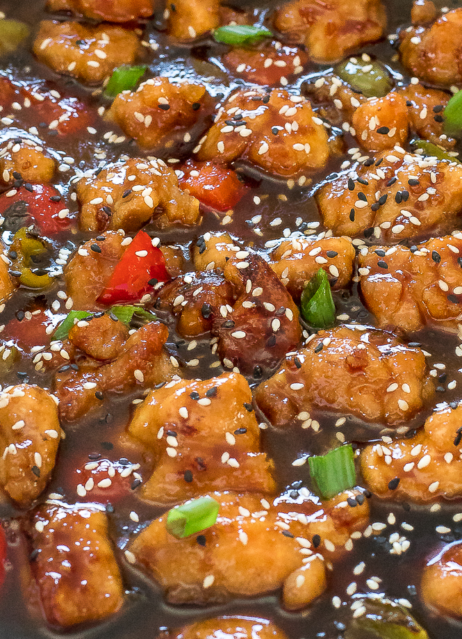 close up shot of sweet and sour chicken