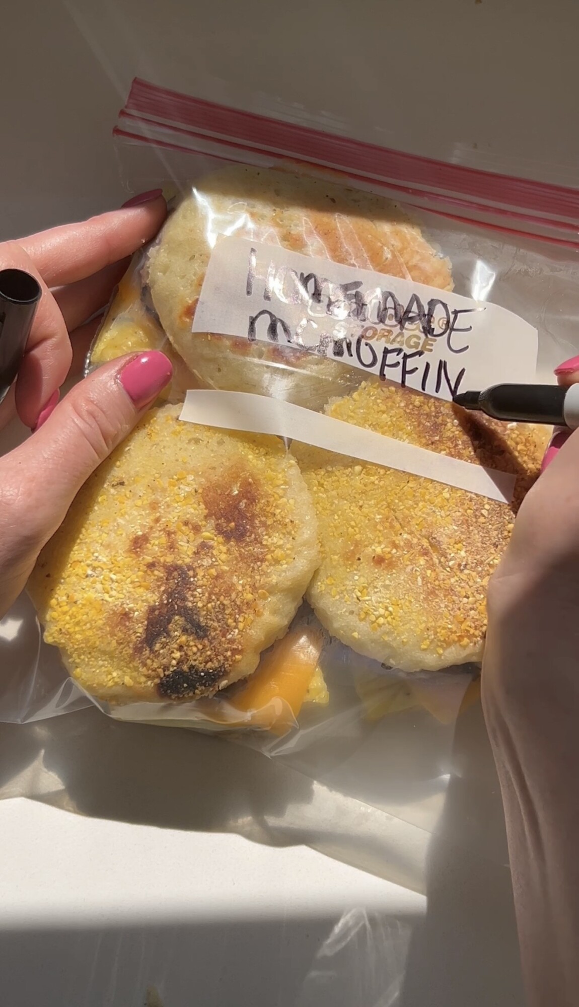 homemade mc muffins in freezer bag