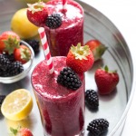 Top shot of frozen mixed berry lemonade in glass cups.