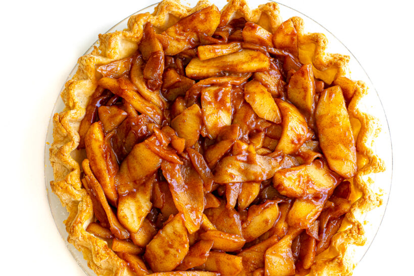 Pie crust filled with apple pie filling.