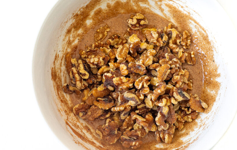 Walnuts tossed with the sugar coating.