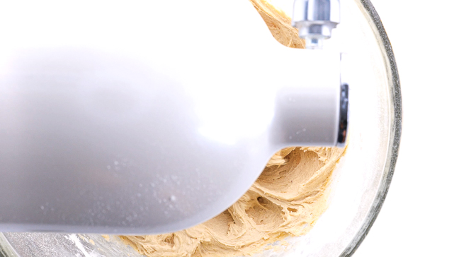 aerial shot of spiced cake batter in stand mixer