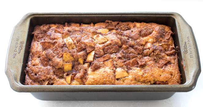 baked apple bread in loaf pan