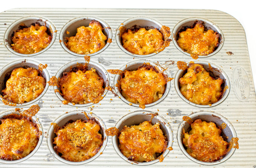 Baked mac and cheese cups in a muffin tin