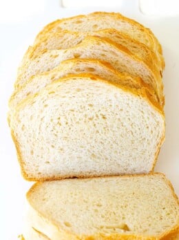 A loaf of sliced white bread.