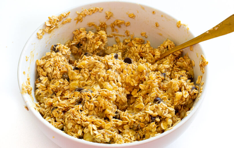 Oat mixture after being mixed in the mixing bowl.