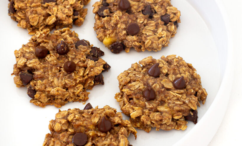 Healthy oat cookies served on a white plate. 