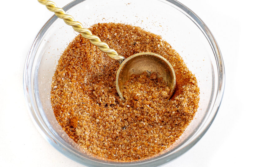 Homemade BBQ dry rub in a small bowl.