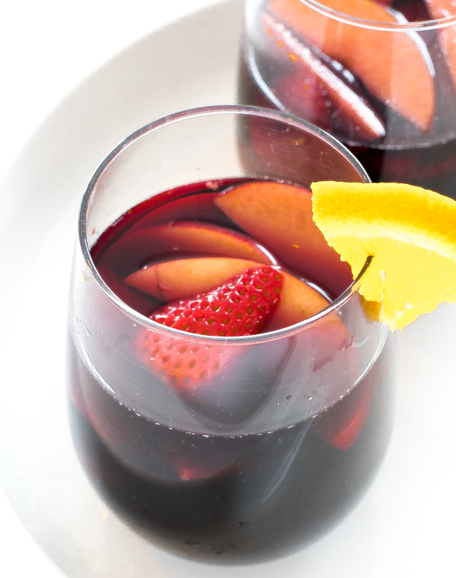 best red wine sangria in glasses with fresh fruit