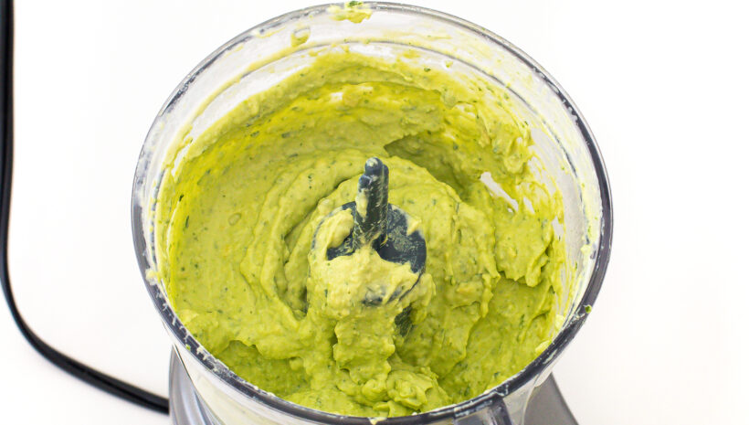 Avocado crema in a food processor. 