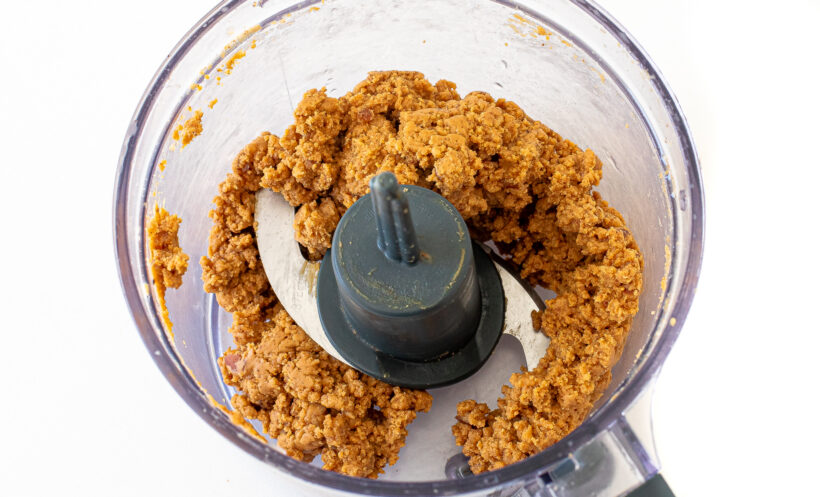 Pulsed dates and peanut butter in a food processor.