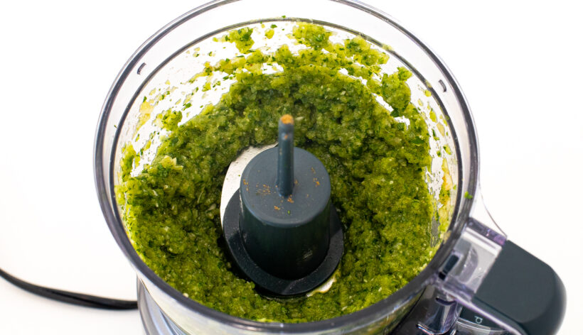 Sofrito in a food processor.