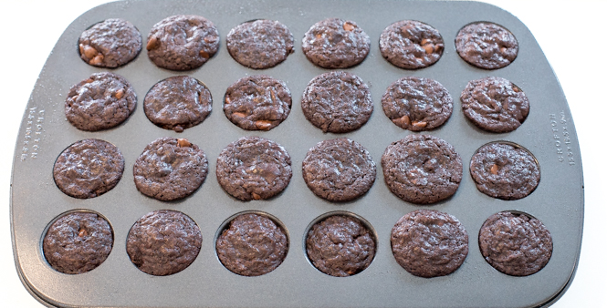 Homemade Brownie Bites baked in a mini muffin tin 