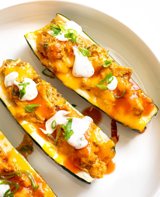 Buffalo Chicken Zucchini Boats