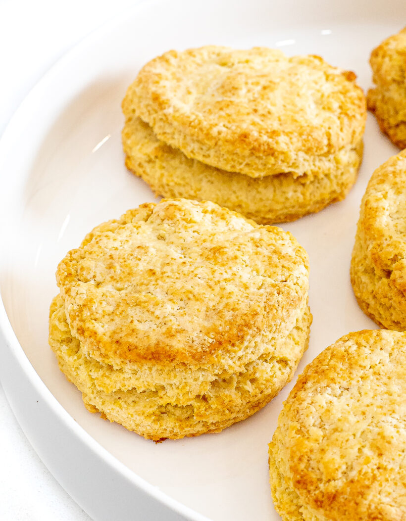 Buttermilk Biscuits on a white plate.