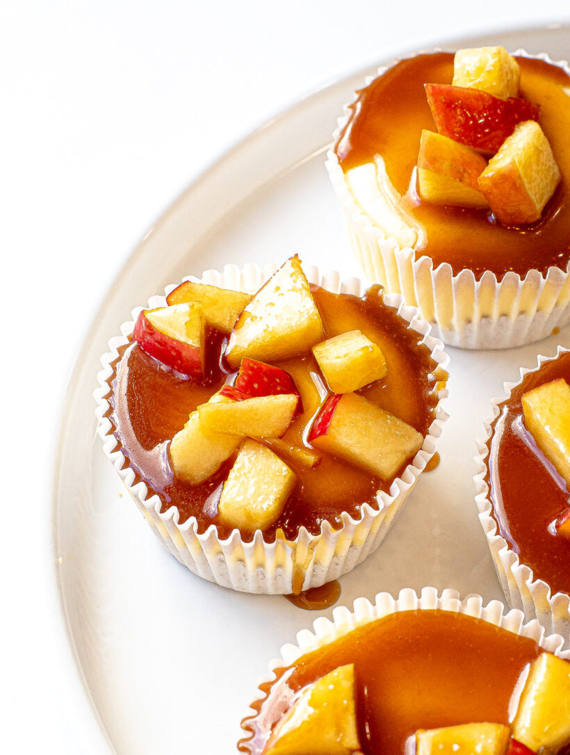 mini cheesecakes with an apple caramel topping