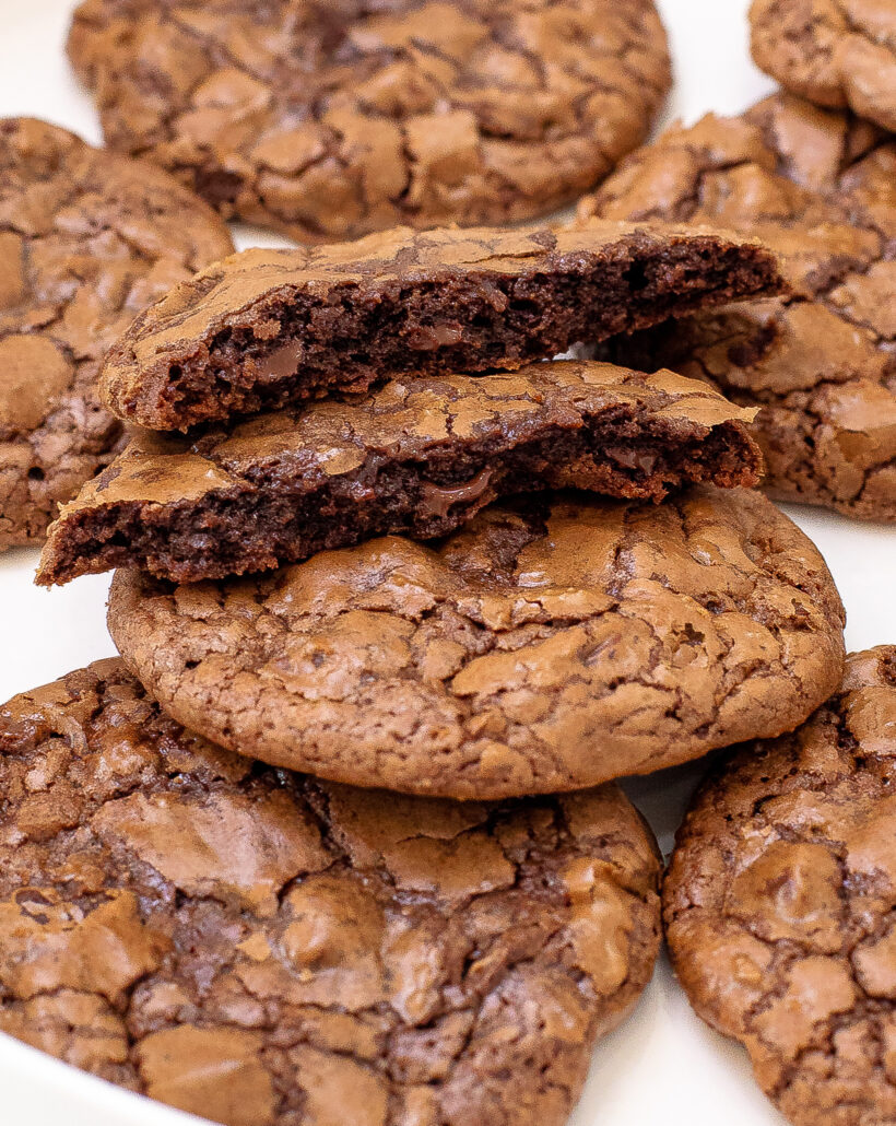 gooey brownie cookies with melted chocolate in the middle