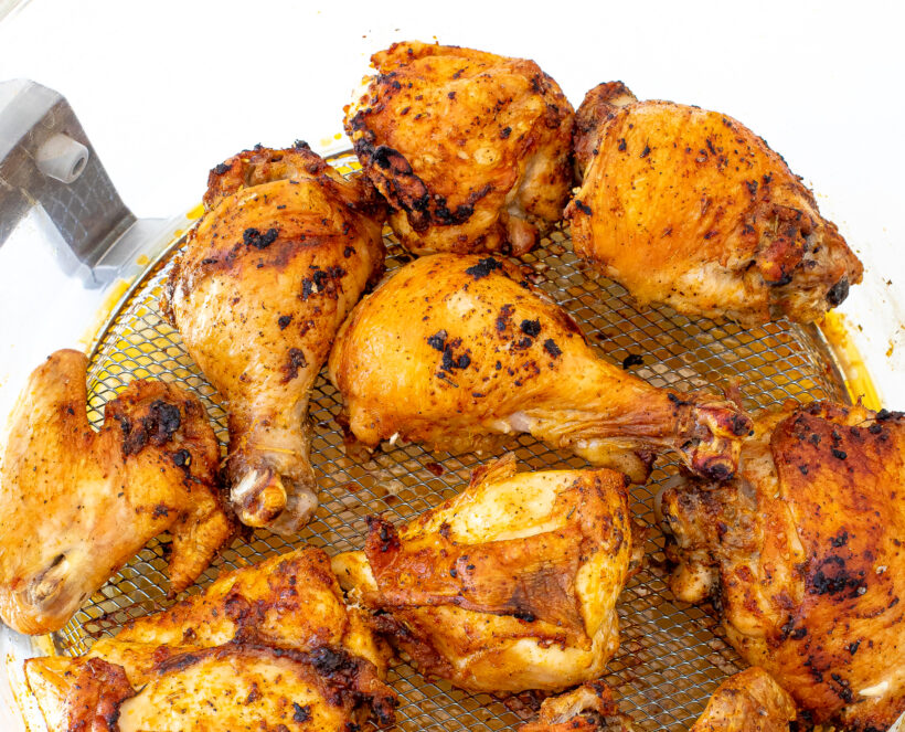 Air fryer chicken after being cooked in the air fryer. 