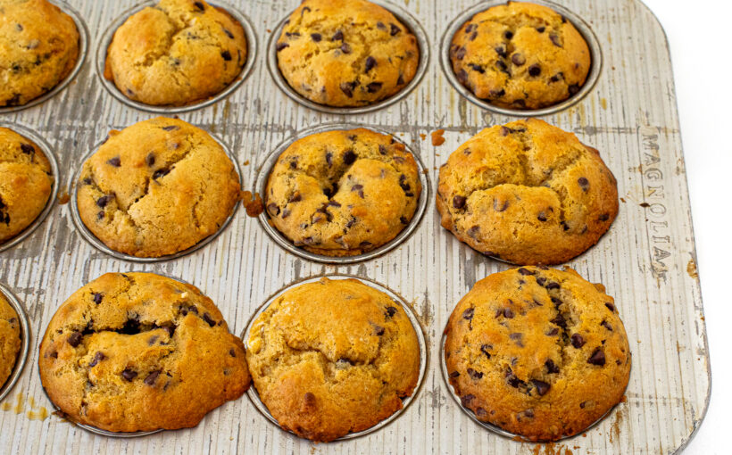 Baked muffins in a muffin tin.
