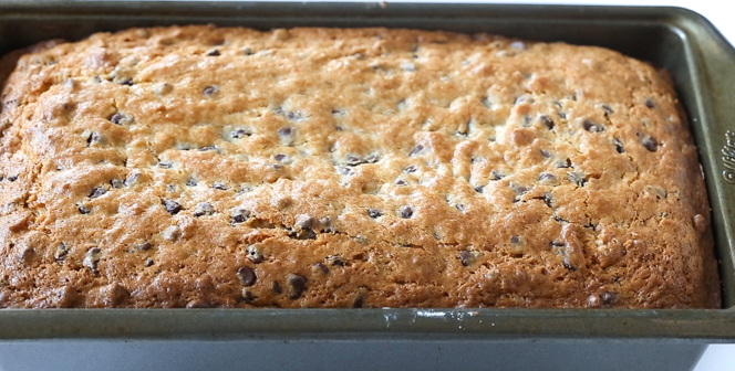 Pound cake in a tin.