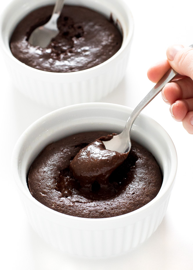 scooping out center of fudge cake