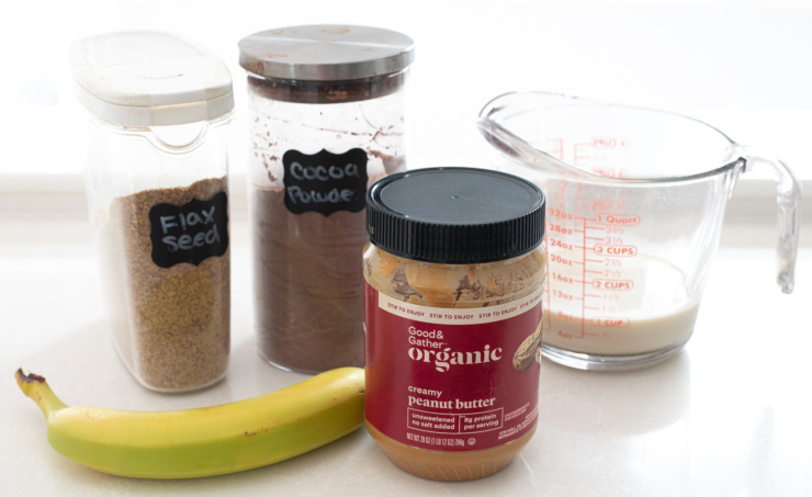 chocolate smoothie ingredients on counter