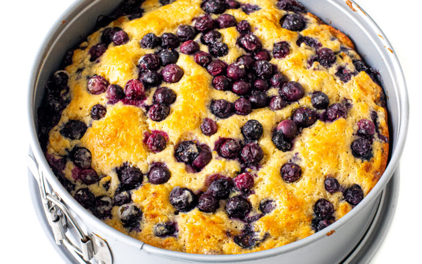 Blueberry cake fresh out of the oven.