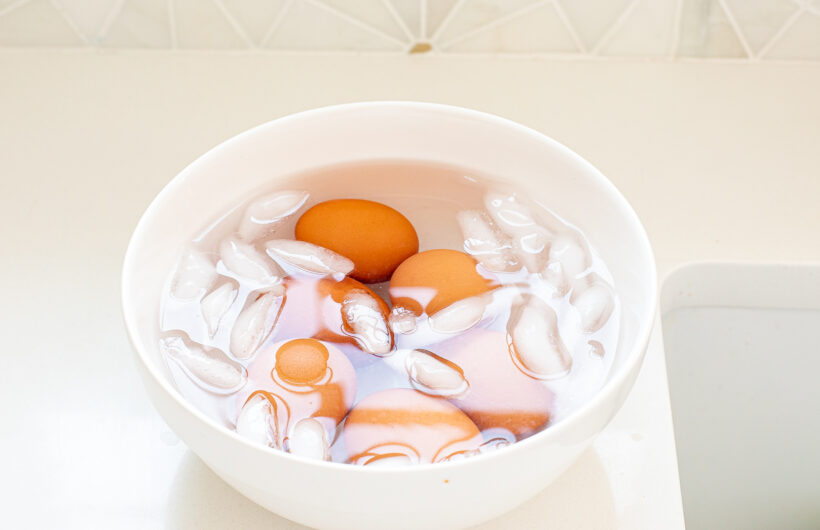 Eggs in an ice bath. 