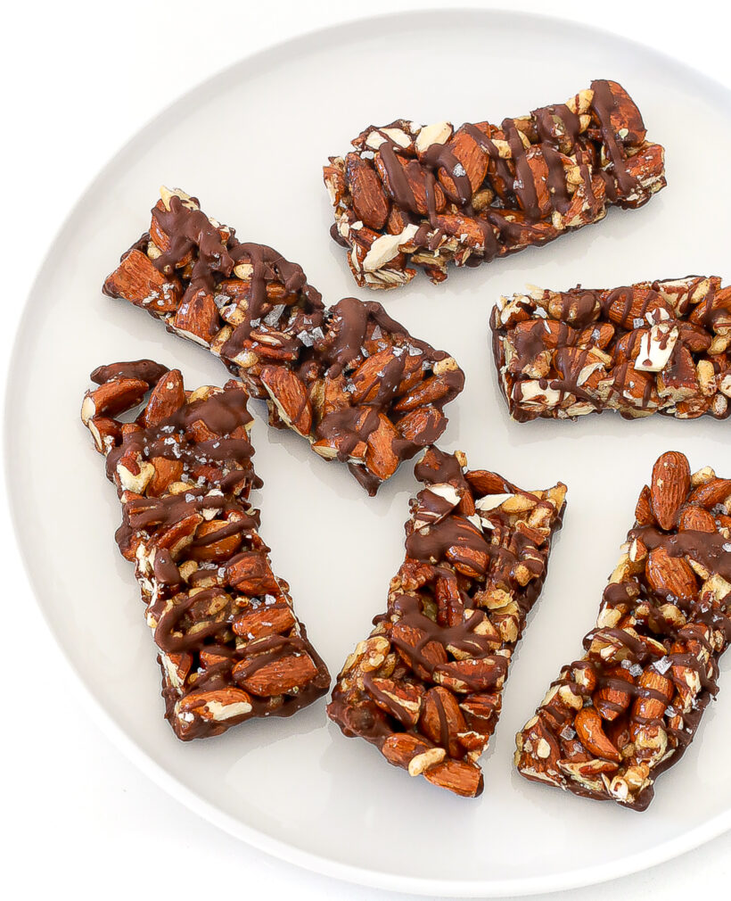 overhead picture of copycat kind granola bars on white plate