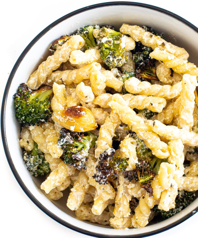 Boursin broccoli pasta served in a bowl. 