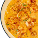 Creamy Cajun Shrimp in a saucepan.