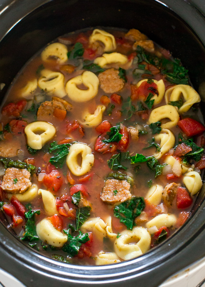 Slow Cooker Tortellini Sausage and Kale Soup