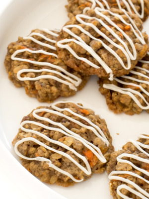 carrot cake cookies recipe with cream cheese frosting drizzle