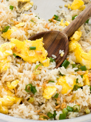 cropped image of garlic fried rice