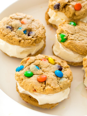 Peanut Butter M&M Ice Cream Cookie Sandwiches