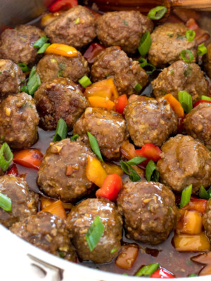 cropped image of teriyaki meatball recipe
