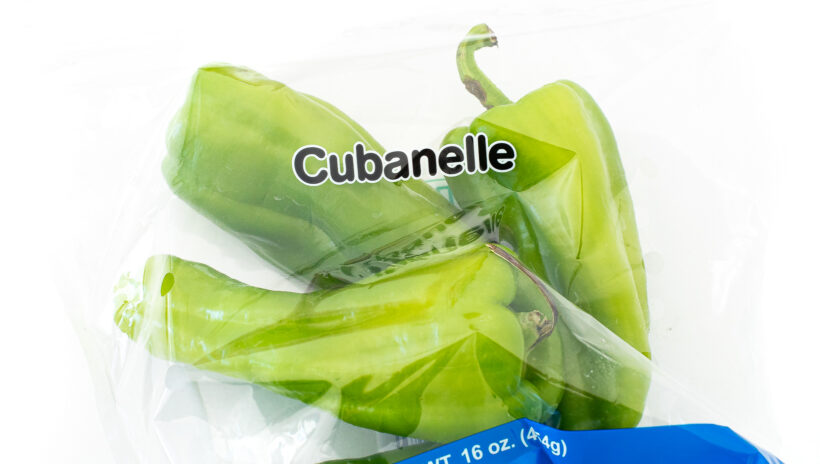 Package of green cubanelle peppers.