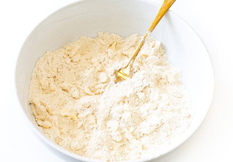 Flour and butter in a mixing bowl. 