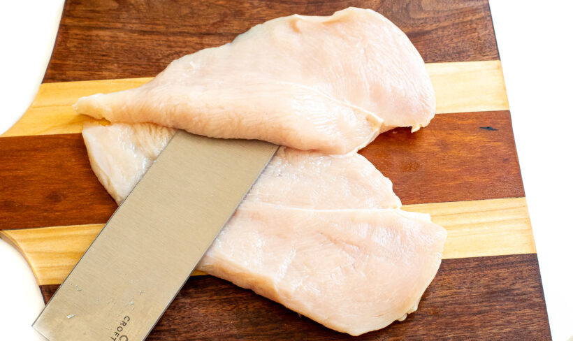 slicing chicken breast in half lengthwise