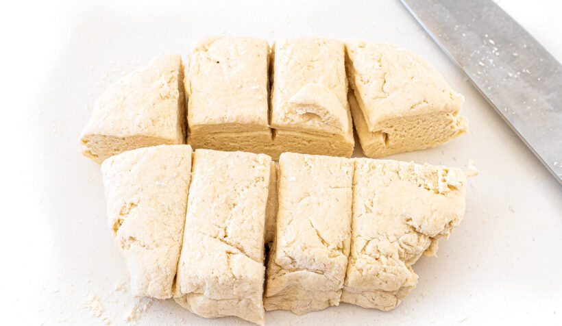 Naan dough cut into 8 pieces.