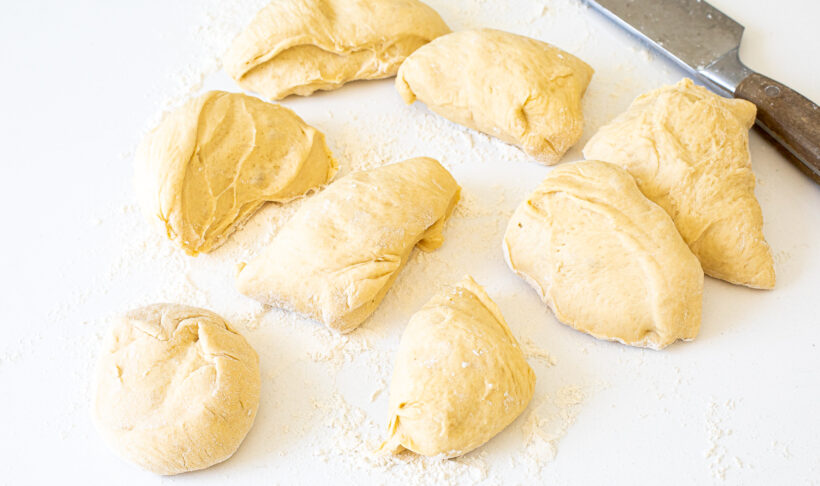 dividing bread dough into pieces