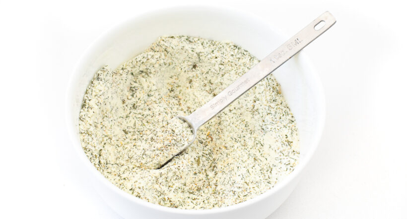 Ranch seasoning in a mixing bowl after being mixed together.