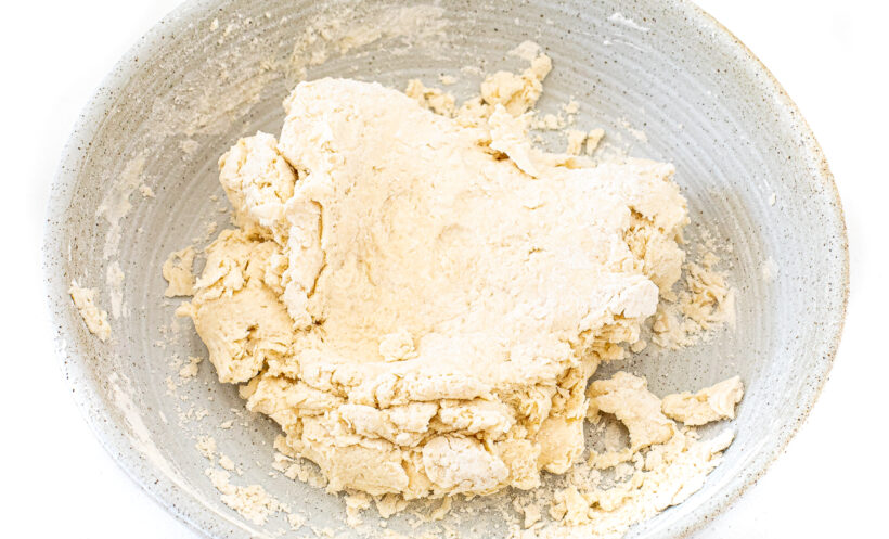 Naan bread dough in a mixing bowl.