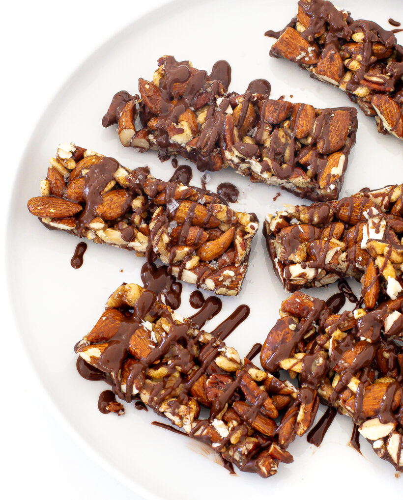 kind granola bars with a chocolate drizzle and sea salt