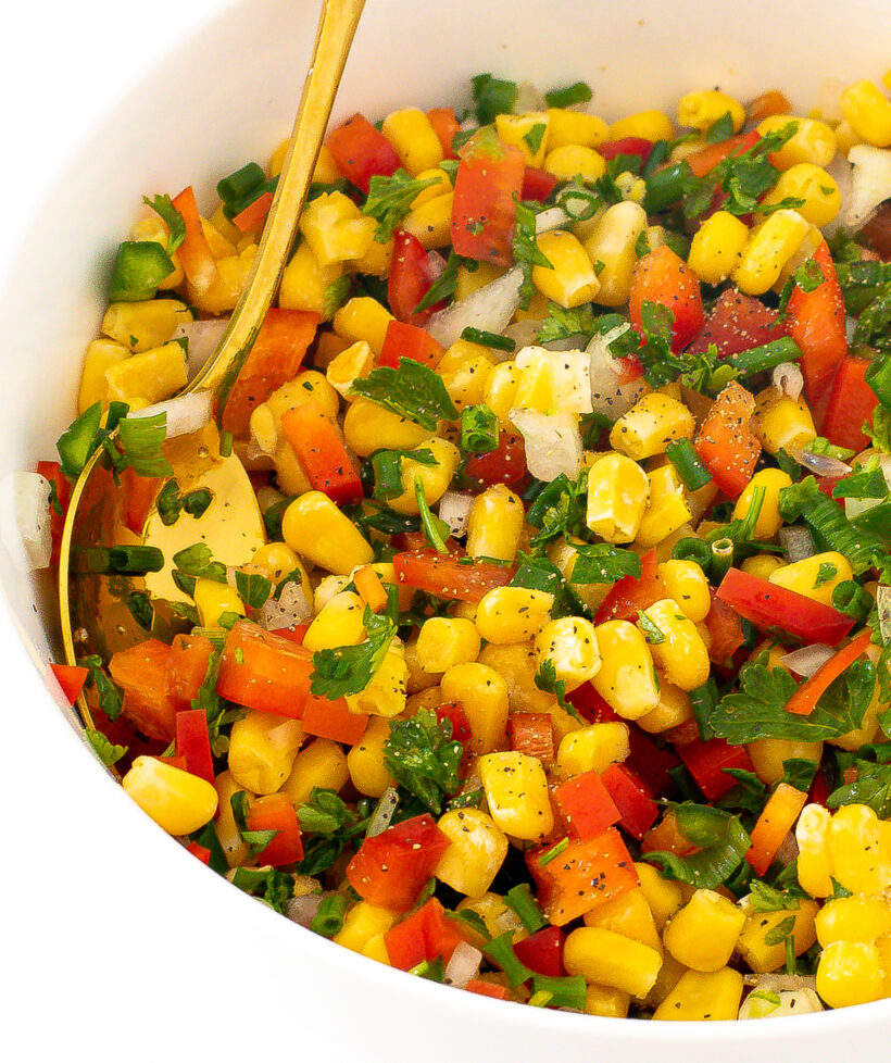 Corn salsa in a bowl. 