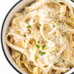 Cottage Cheese Alfredo in a white bowl.