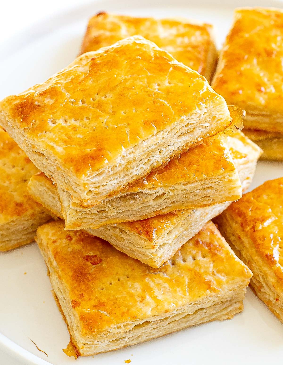 flakey homemade puff pastry cut into squares