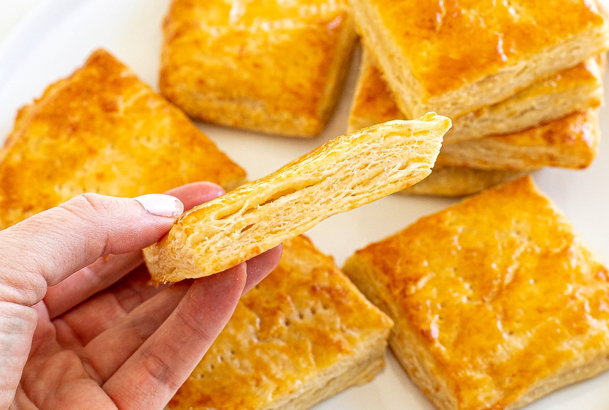 author holding square of puff pastry 