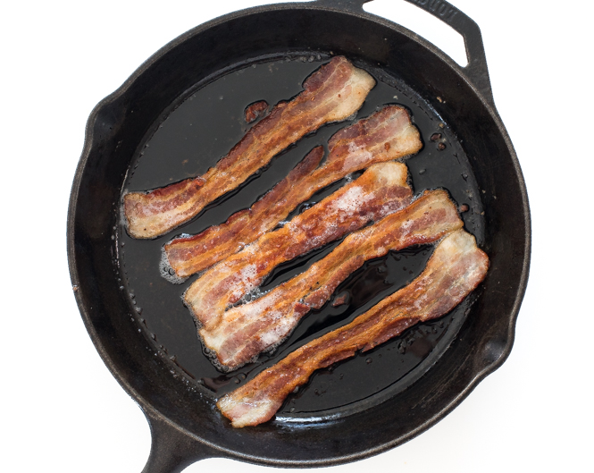 browning bacon in skillet