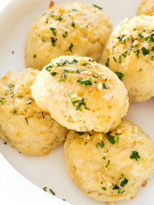garlic cheese biscuits on white plate